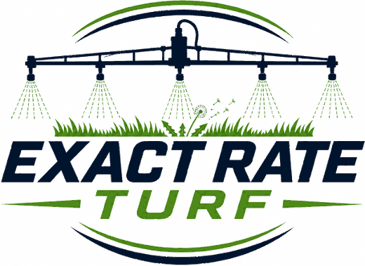 Exact Rate Turf logo, a boom sprayer over turf